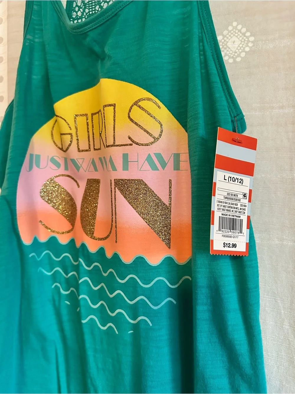 Target Teal Girls Lace-Back Swim Coverup with Sunset Graphic